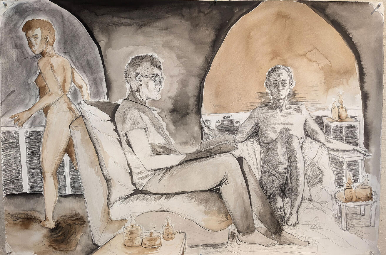 Charcoal & walnut/blank ink